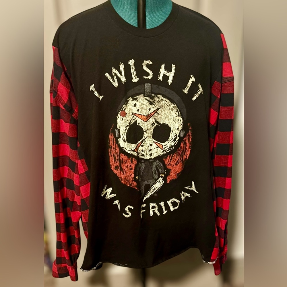 Reworked‎ Black and Red Graphic Long Sleeve Shirt